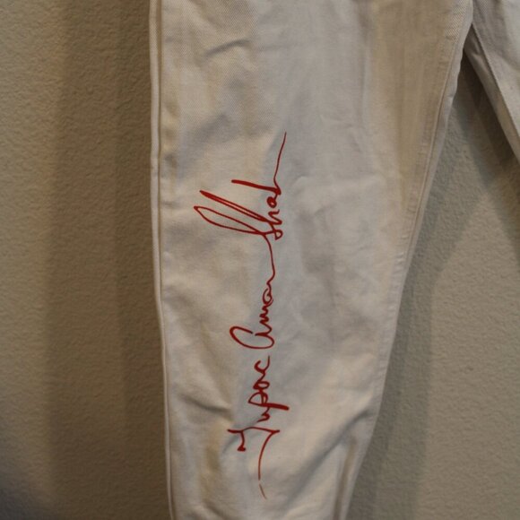 Zara Tupac bravado printed white denim joggers size medium - Picture 2 of 6